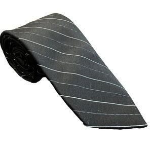 2/$15 Calvin Klein 100% Silk mens tie black, gray, silver stripes 3" x 56"